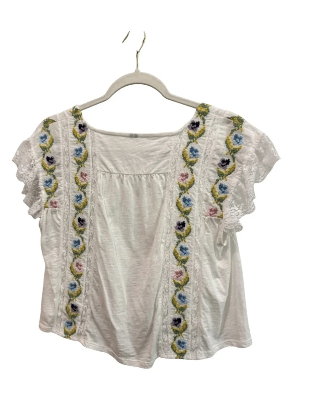 Free People Embroidered Floral Cropped Top with Lace - Picture 3 of 3